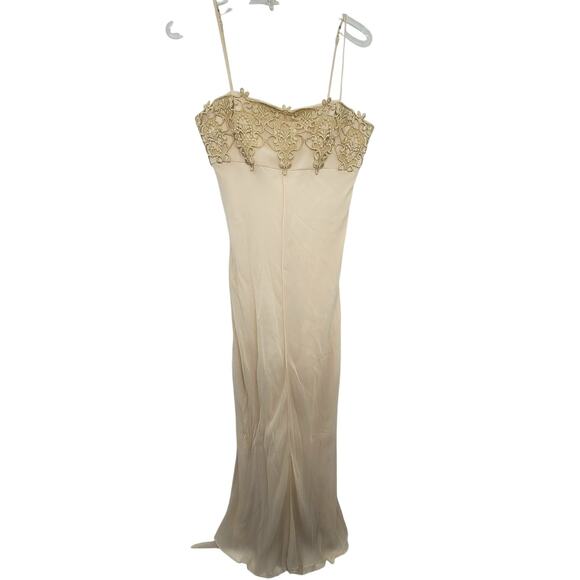 Magical Cream Silk Maxi w Gold Lace – Wear with Heels & Soft Wrap, Sz‎ M/L - Picture 1 of 12